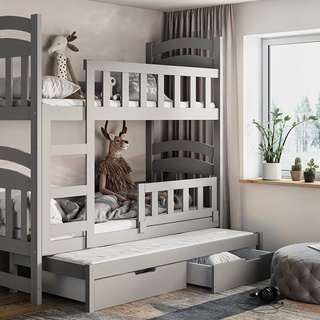 łóżko 75x160 piętrowe małe Damina 3os trzyosobowe z materacami dla dzieci