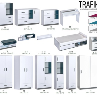 zestaw meblościanka Trafiko 6 ucznia dzieci biurko komoda szafa biała