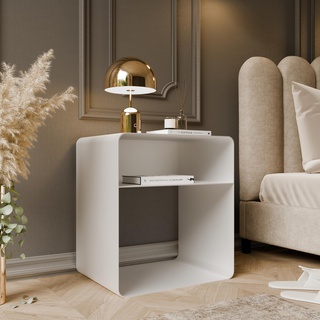 stolik 45 nowoczesny nocny Luna metalowy z półką loft do sypialni