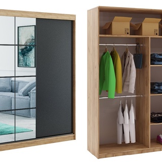 szafa 250 przesuwna loft Rocco z lustrem lamelami półkami drążkami