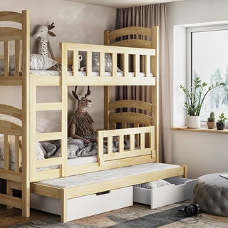 łóżko 75x160 piętrowe małe Damina 3os trzyosobowe z materacami dla dzieci