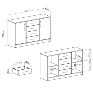 komoda 140 z szufladami drzwiami Smart SRK1 duża szafka szeroka sonoma + biały do pokoju salonu sypialni