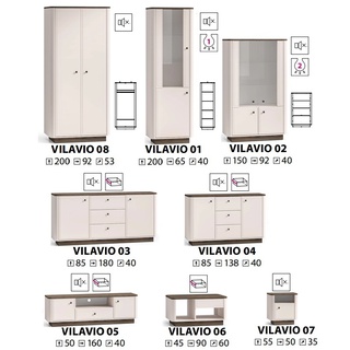 zestaw mebli nowoczesnych Vilavio 8 komoda witryna cashmere + dąb