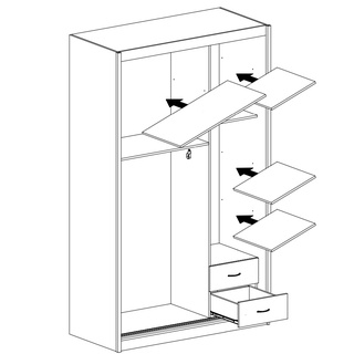 szafa 143 przesuwna wysoka Karol z szufladami półkami biała kaszmir
