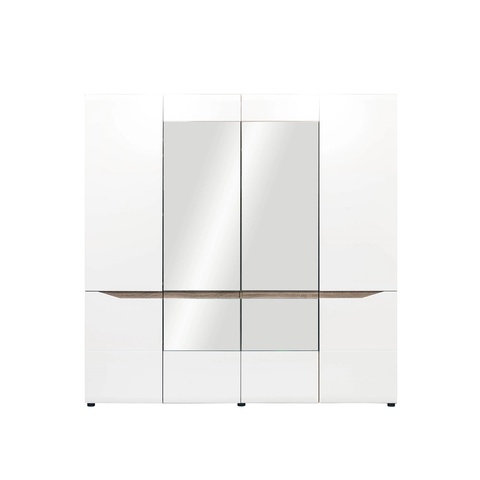 Szafa 198 ,5 czterodrzwiowa z lustrem LIONEL 10 duża szeroka w połysku