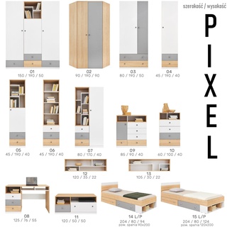 zestaw mebli Pixel A biurko komoda regał szafa młodzieżowa dziecięca
