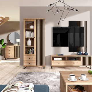 ława 90 z szufladą lamelami na nóżkach Cali 08 kawowy stolik loft