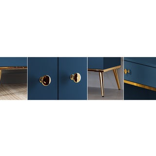 zestaw mebli na złotych nóżkach Marine 2 niebieska komoda witryna szafka rtv ława nowoczesny komplet do pokoju salonu