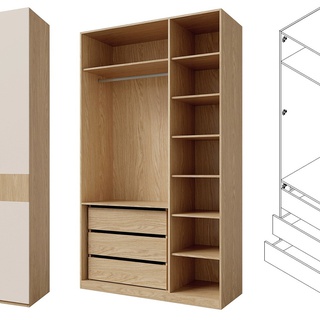 szafa 135 wysoka trzydrzwiowa Soreno z szufladami półkami drążkiem