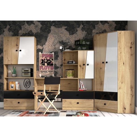 Zestaw meble młodzieżowe dziecięce NERO 3 biurko szafa regał w połysku