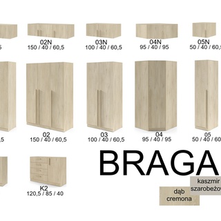 szafa 200 uchylna czterodrzwiowa Braga 01 z półkami drążkami szufladami