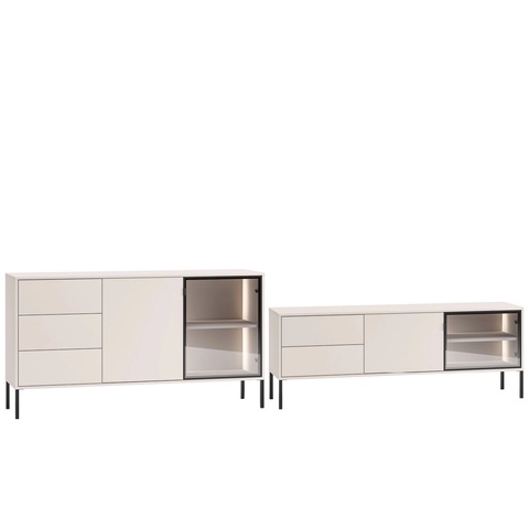 Zestaw pokojowy BARNEE 1 komoda rtv szafka z szybą i oświetleniem