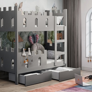 łóżko 75x160 piętrowe nowoczesne Zamek 2os z materacami mix kolory