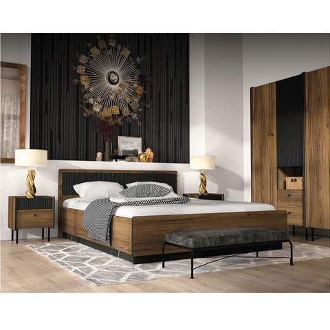 zestaw mebli sypialnianych Prestigo 4 szafka nocna łóżko szafa regał komplet loft do sypialni pokoju