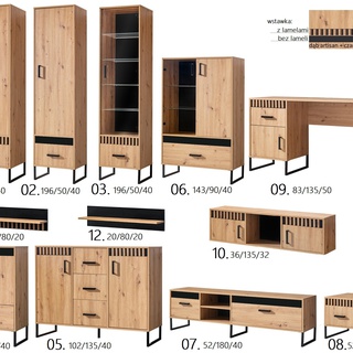 półka 80 z lamelami wisząca Lamelix 11 loft nowoczesna czarna + artisan