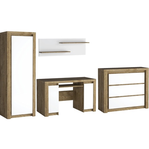 Zestaw nowoczesny młodzieżowy LIVINIO B biurko szafa komoda biała