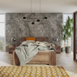 zestaw mebli sypialnianych Bono 1L łóżko szafa komoda stolik komplet