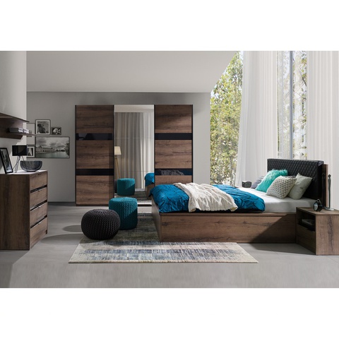 Zestaw DENVER 6 szafa z lustrem łóżko z pojemnikiem komoda do sypialni