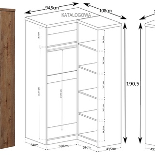 szafa 110 narożna 95 z półkami drążkiem Tadeusz 25 rogowa garderoba
