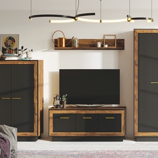 zestaw mebli Fox 3 dąb artisan / hunton / czarny komplet segment meblościanka do pokoju salonu