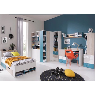 zestaw duży młodzieżowy Planet 4 łóżko szafa narożna biurko regał