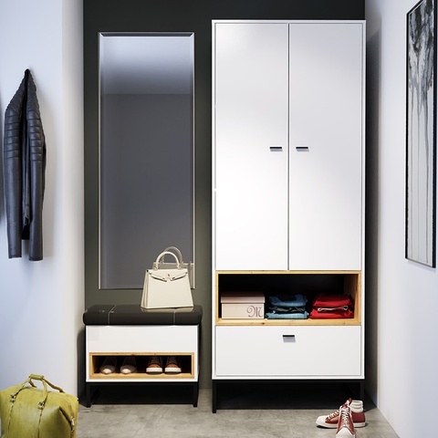 Zestaw loft nowoczesna garderoba OLIER 7 szafka z siedziskiem lustro szafa
