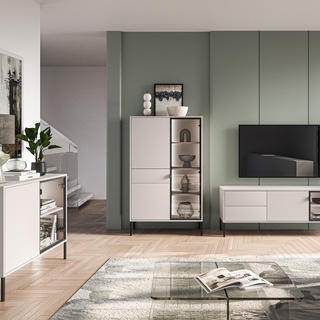 komoda 107 przeszklona na nóżkach Barnee 03 szafka z szybą LED