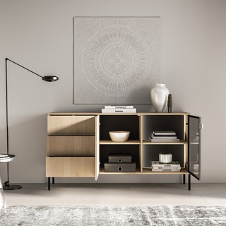 komoda 160 nowoczesna przeszklona Barnee 02 szafka szeroka z szybą