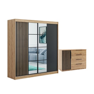 zestaw 320 komplet Sorento 8 szafa z lustrem lamelami komoda loft