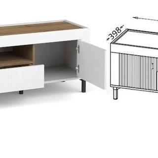 szafka 177 rtv z nogami - wisząca Mossa 08 szeroka duża nowoczesny telewizyjny stolik biały + dąb whisky do pokoju salonu