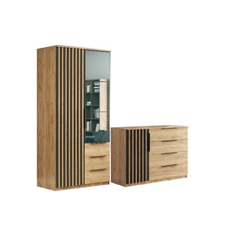 zestaw 220 nowoczesny Sorento 2 szafa z lustrem lamelami komoda