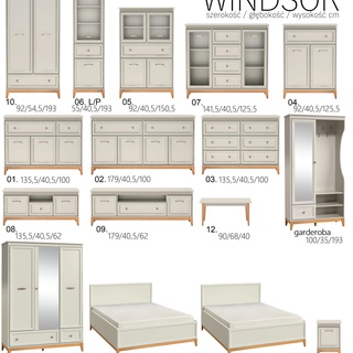 zestaw sypialnia Windsor 5 szafa z lustrem łóżko 160 z pojemnikiem