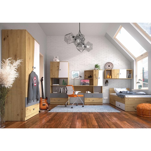 Zestaw mebli młodzieżowych dzieci NERO 6 biurko łóżko szafa regał mat