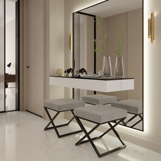 pufa 45 nowoczesna gładka X siedzisko elegancki stołek do salonu sypialni