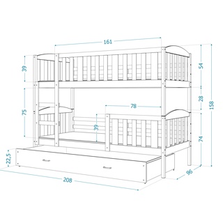 Łóżko piętrowe Kubuś 90x200 MDF