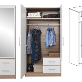 szafa 100 dwudrzwiowa Smart SRL3 z lustrem szufladami ubraniowa sonoma + biały do pokoju sypialni przedpokoju korytarz