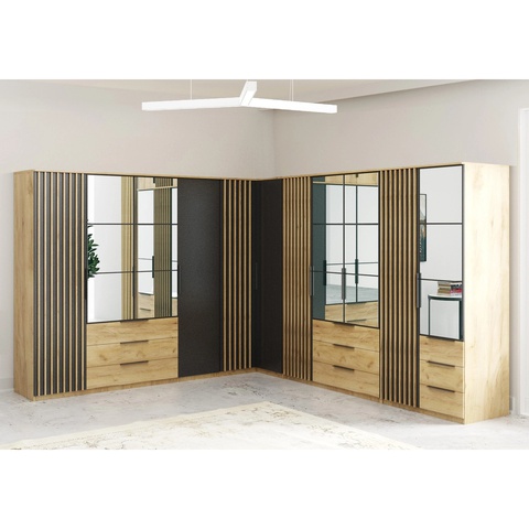 Zestaw 300 - 350 szaf duży SORENTO B narożny z lamelami do sypialni