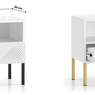 szafka 50 nocna na nóżkach z szufladą Clearing 05N stolik nocny frezowany biała złoty czarny do sypialni pokoju