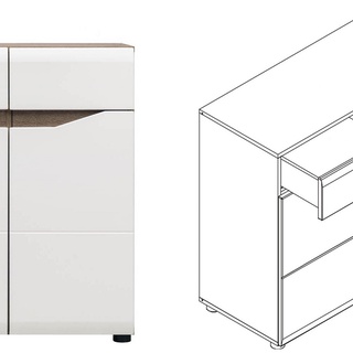 zestaw mebli Lionel 6 komoda szafa biała w połysku do pokoju sypialni