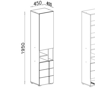 regał 45 wąski wysoki Remo 03 słupek z szufladami półkami do pokoju