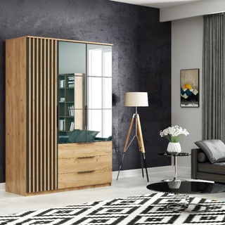 szafa 150 z lustrem loft Sorento lamele szuflady półki drążek nowoczesna