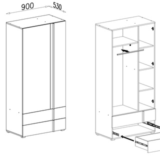szafa 90 ubraniowa Remo 02 z szufladami półkami drążkiem pojemna