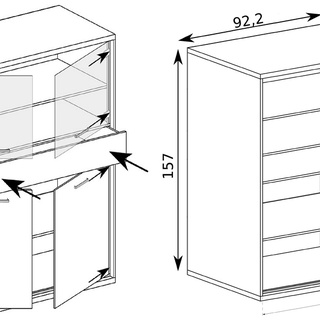 zestaw duży komplet Mediolan E komoda rtv witryna ława szafa komplet