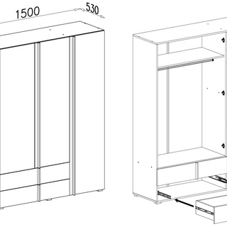 szafa 150 uchylna Remo 01 z szufladami półkami drążkiem pojemna