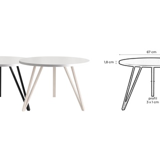 stolik 67 loft okrągły Trio ława mała kawowa biały czarny dąb wotan