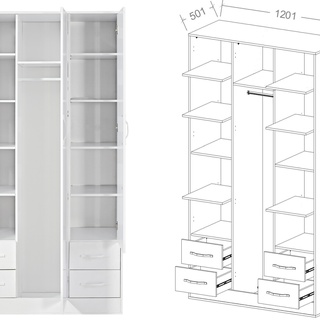 szafa 120 wysoka Perfect 01 z półkami szufladami drążkiem biała