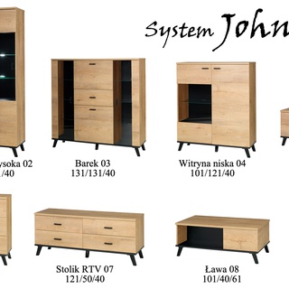 zestaw mebli loft John 1 komplet komoda witryna szafka rtv półka