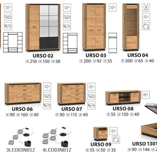 zestaw loft nowoczesn Urso 1 komoda rtv szafka witryna meblościanka
