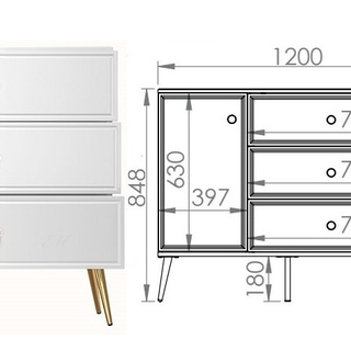 komoda 120 na nóżkach złotych z szufladami półką drzwiami Goldin 05 szafka glamour biała w połysku do pokoju sypialni