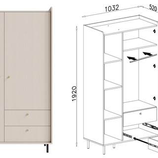 szafa 103 ,5 ubraniowa dwudrzwiowa Grande 12 z szufladami półkami